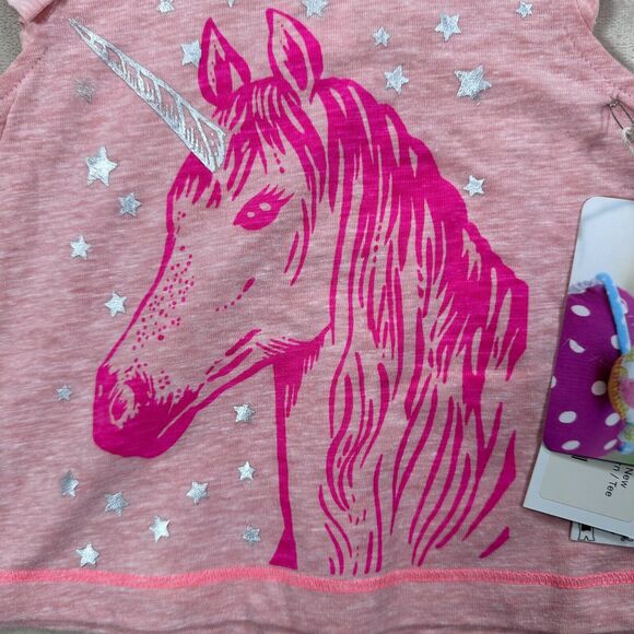 Everbloom Pink Unicorn Graphic Silver 9 Months Ruffle Sleeve Tee Shirt New - Picture 4 of 6